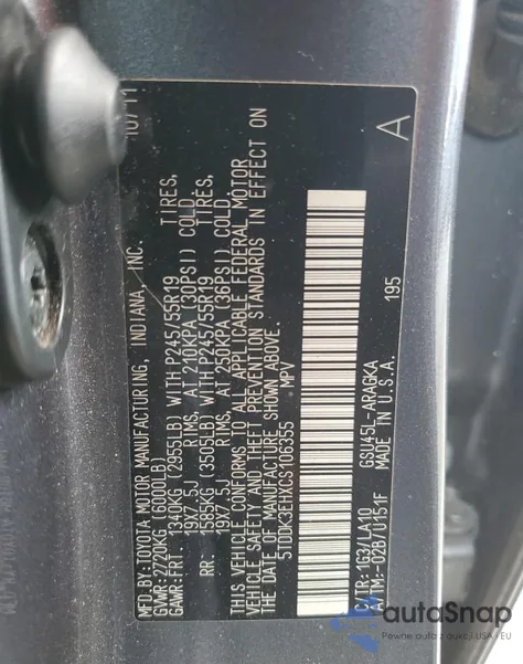 2012 Toyota Highlander Limited z USA, uszkodzony, nr VIN 5TDDK3EHXCS106355